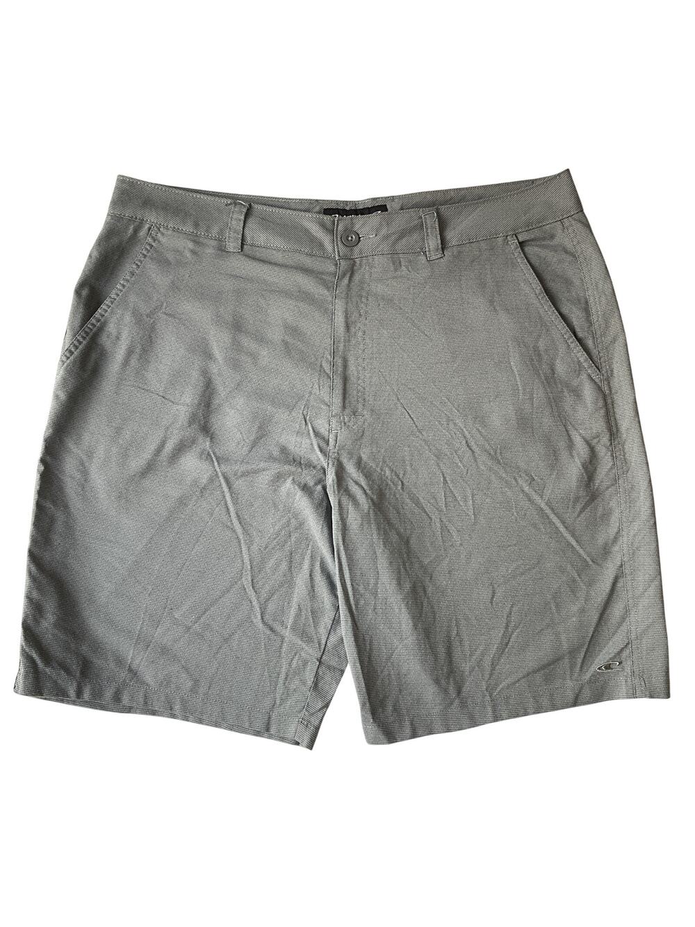 O'Neill Men Shorts 38 Gray Herringbone Chino Button Logo 10" Inseam Flat Front